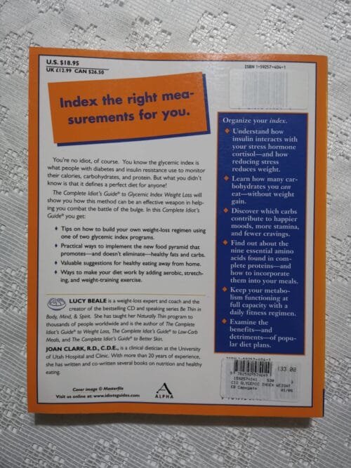The Complete Idiots Guide To Glycemic Index Weight Loss – Lucy Beale and Joan Clark secondhand book