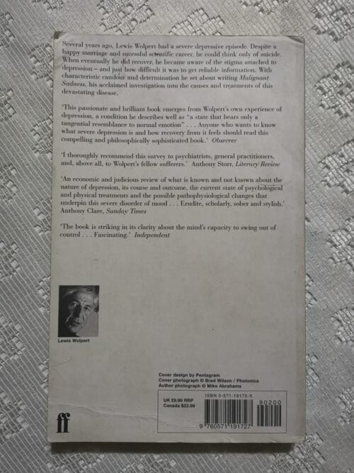 Malignant Sadness: The Anatomy Of Depression – Lewis Wolpert secondhand book