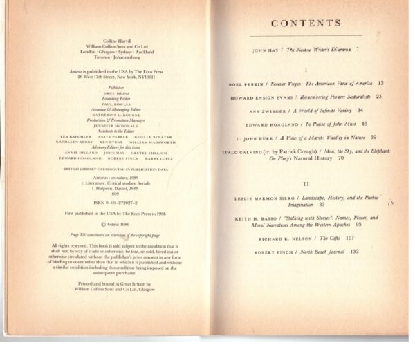 Antaeus, Issue 57: On Nature – Daniel Halpern secondhand book