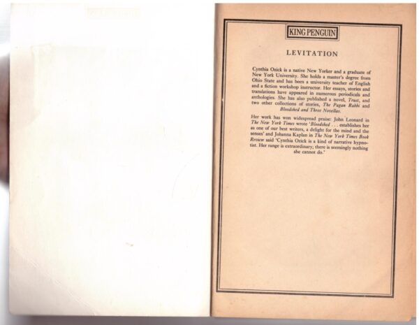 Levitation: Five Fictions – Cynthia Ozick secondhand book