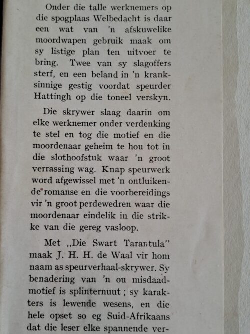 Die Swart Tarantula – J. H. H. De Waal secondhand book