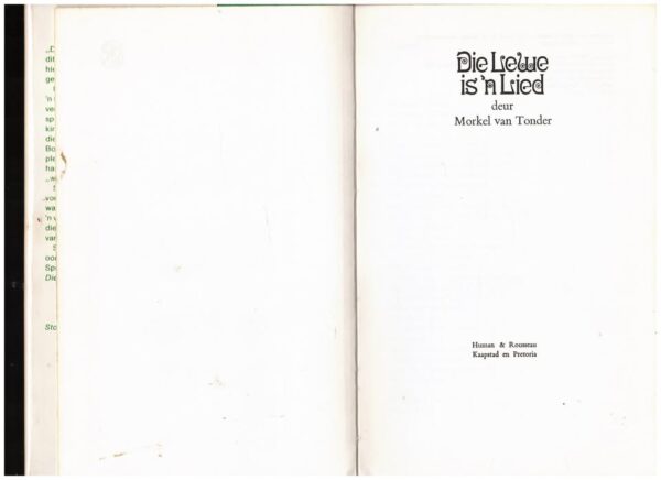Die Lewe Is ‘n Lied — Morkel Van Tonder secondhand book