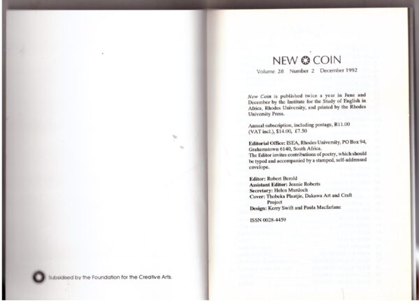 New Coin, Volume 28, Number 2, December 1992 secondhand book