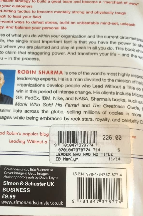 The Leader Who Had No Title – Robin Sharma secondhand book