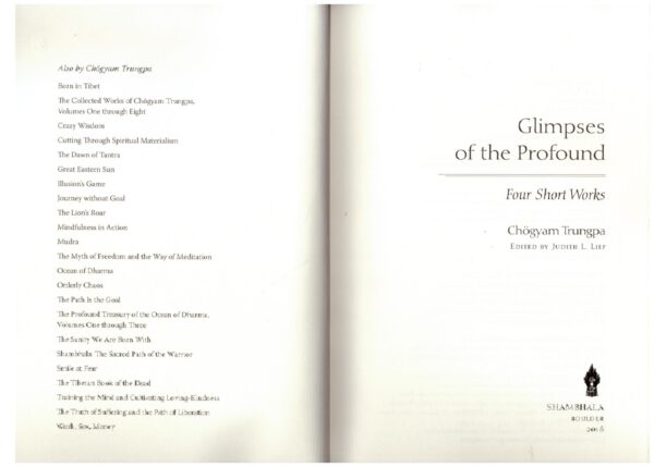 Glimpses Of The Profound: Four Short Works — Chogyam Trungpa secondhand book