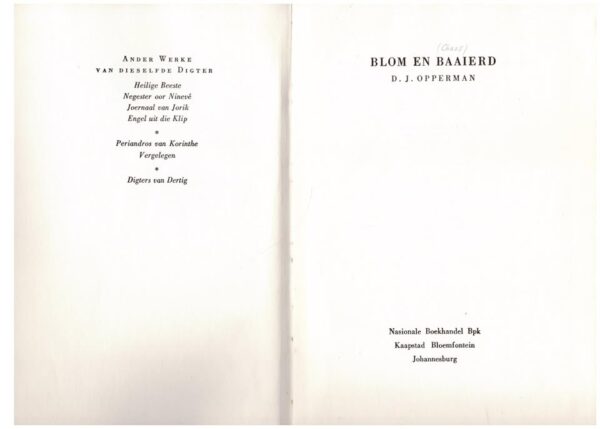 Blom En Baaierd — D. J. Opperman secondhand book