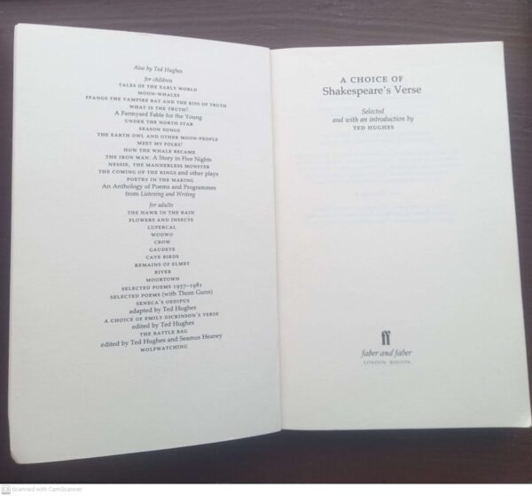A Choice Of Shakespeare’s Verse — Ted Hughes secondhand book