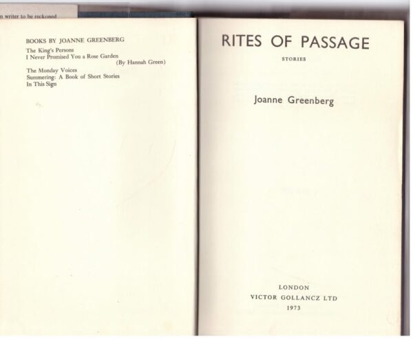 Rites Of Passage -- Joanne Greenberg