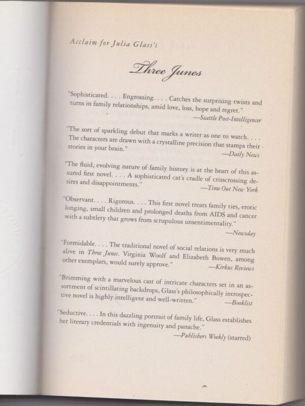 Three Junes – Julia Glass secondhand book