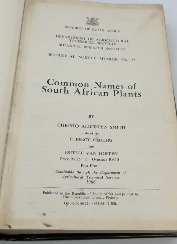 Common Names Of South African Plants – C.A. Smith secondhand book