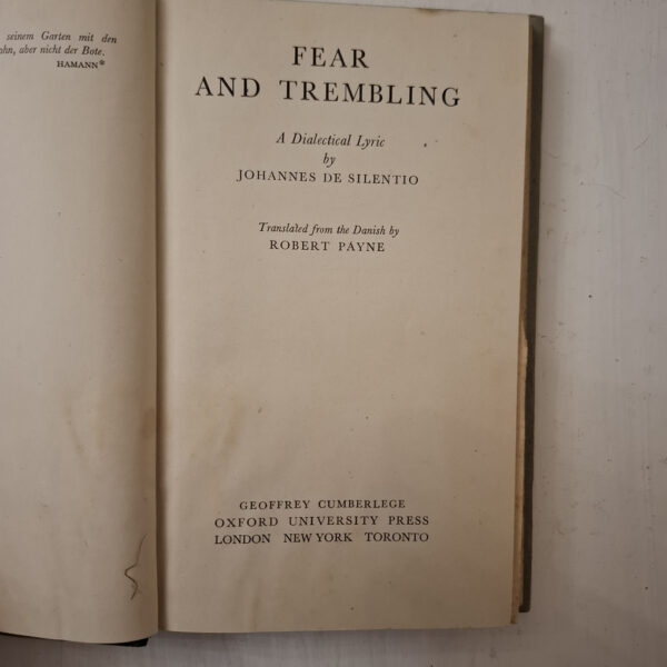 Fear And Trembling – Søren Kierkegaard, Robert Payne secondhand book