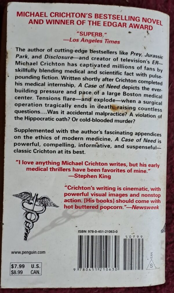 A Case Of Need – Michael Crichton secondhand book