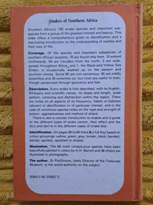 A Field Guide To The Snakes Of Southern Africa – VFM FitzSimons secondhand book