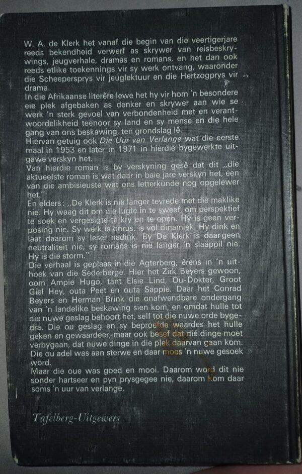 Die uur van verlange_back Die Uur Van Verlange – W.A. De Klerk secondhand book