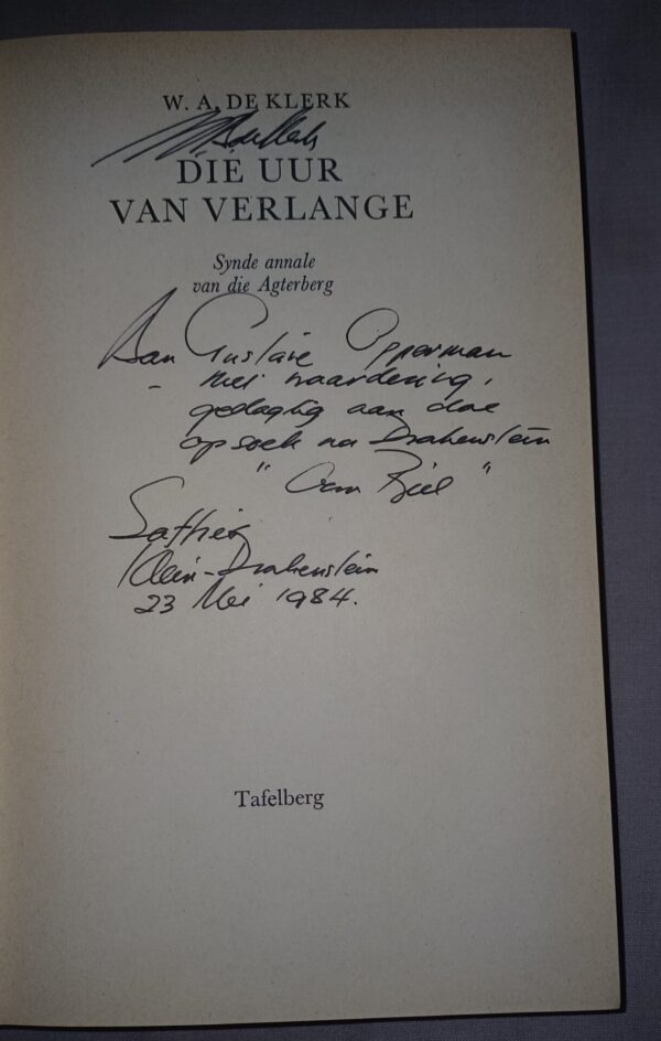 Die uur van verlange_page with writing Die Uur Van Verlange – W.A. De Klerk secondhand book