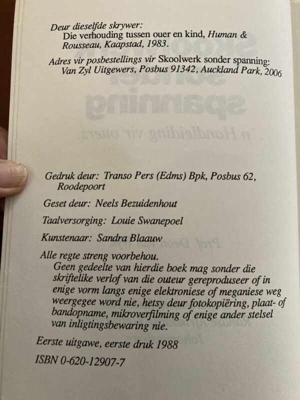 Skoolwerk Sonder Spanning – Deon Van Wyk secondhand book