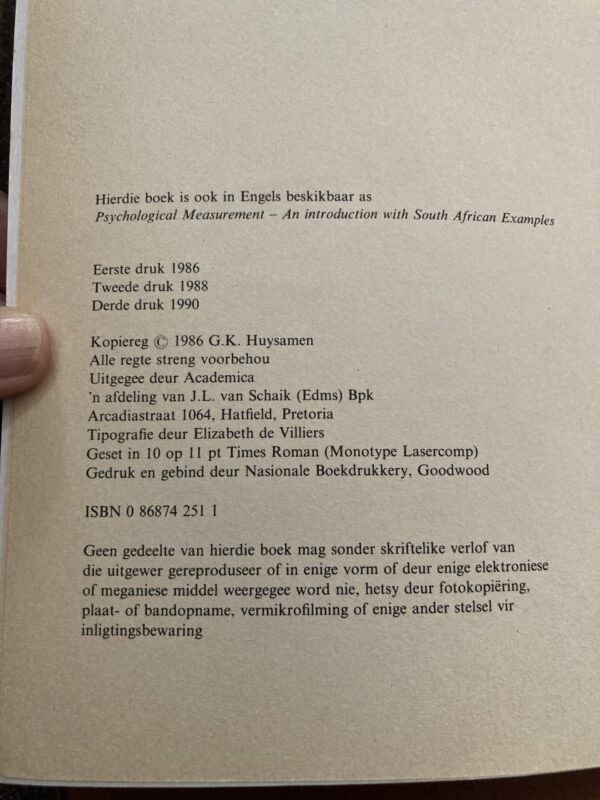 Sielkundige Meting: ‘n Inleiding – GK Huysamen secondhand book