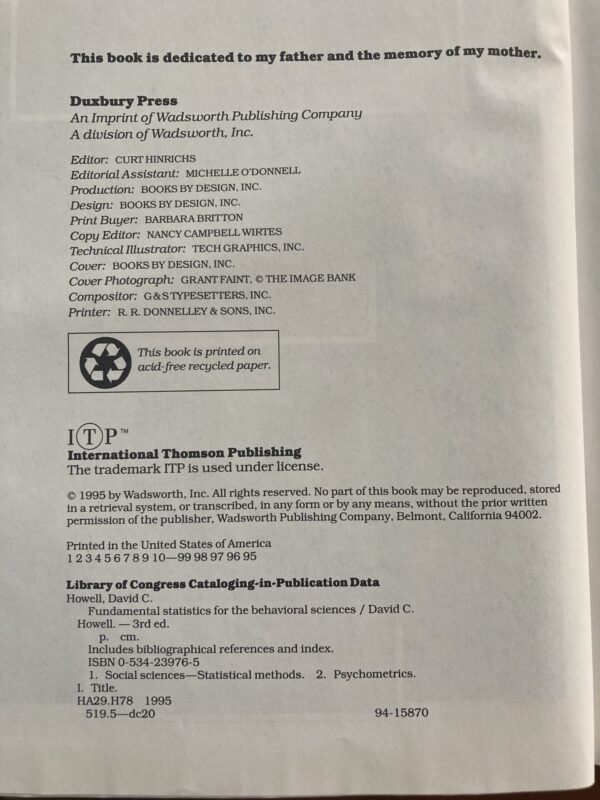 Fundamental Statistics For The Behavioral Sciences – David C Howell secondhand book