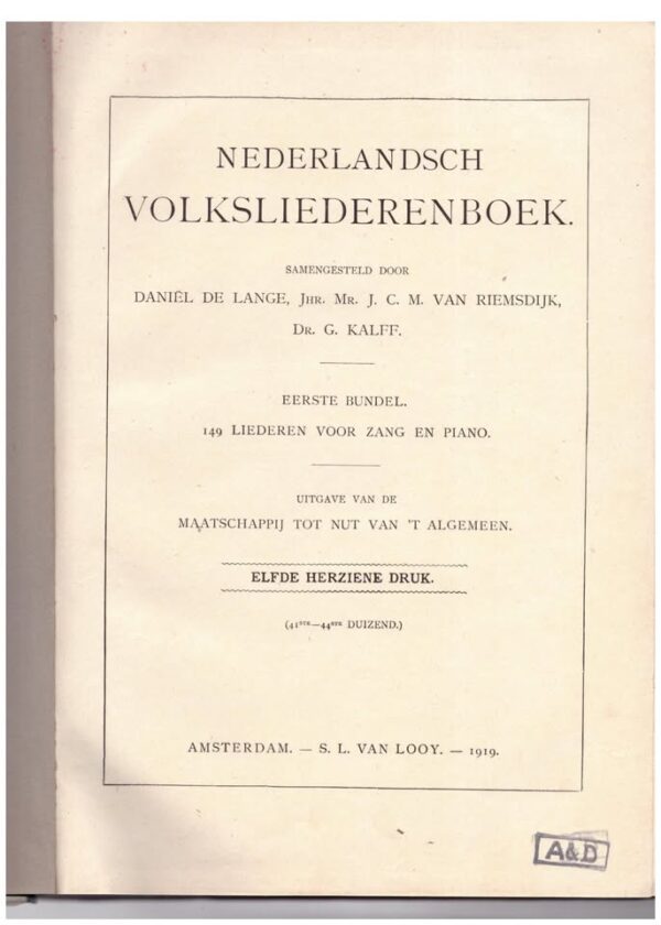 Nederlandsch Volksliederenboek — Daniel De Lange secondhand book