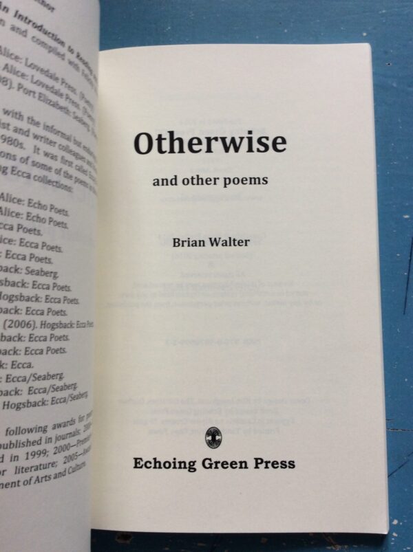 Otherwise And Other Poems – Brian Walter secondhand book