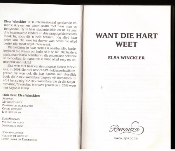 Want Die Hart Weet — Elsa Winckler secondhand book