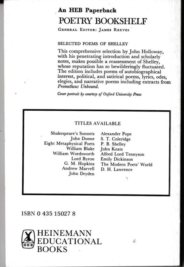 Selected Poems Of P. B. Shelley – John Holloway secondhand book