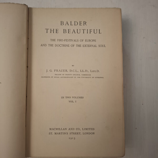 Balder The Beautiful, Vol I: The Fire-Festivals Of Europe And The Doctrine Of The External Soul – J. G. Frazer secondhand book