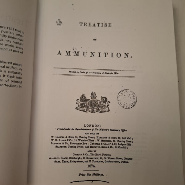 British War Office: Treatise On Ammunition – Eds. 1,2,4 [2 Eds.], 5-8 secondhand book