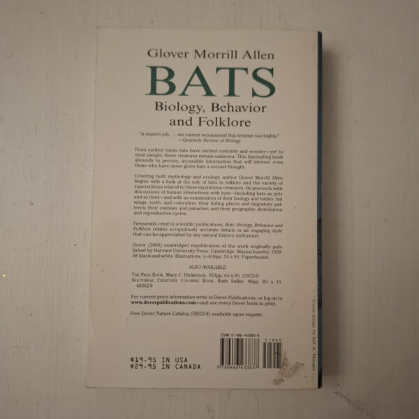 Bats: Biology, Behavior And Folklore – Glover Morrill Allen secondhand book