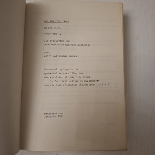 The New York Times En Die Geval Steve Biko – Attie Marthinius Gerber secondhand book