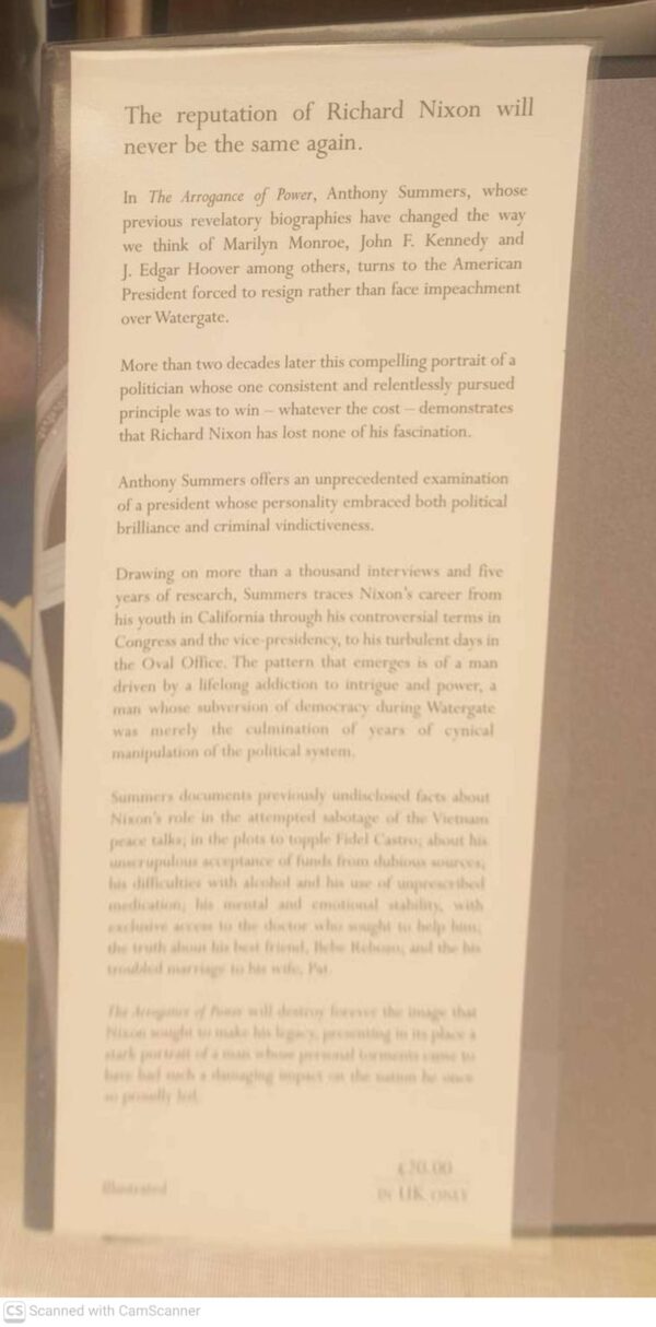 The Arrogance Of Power: The Secret Life Of Richard Nixon – Anthony Summers secondhand book
