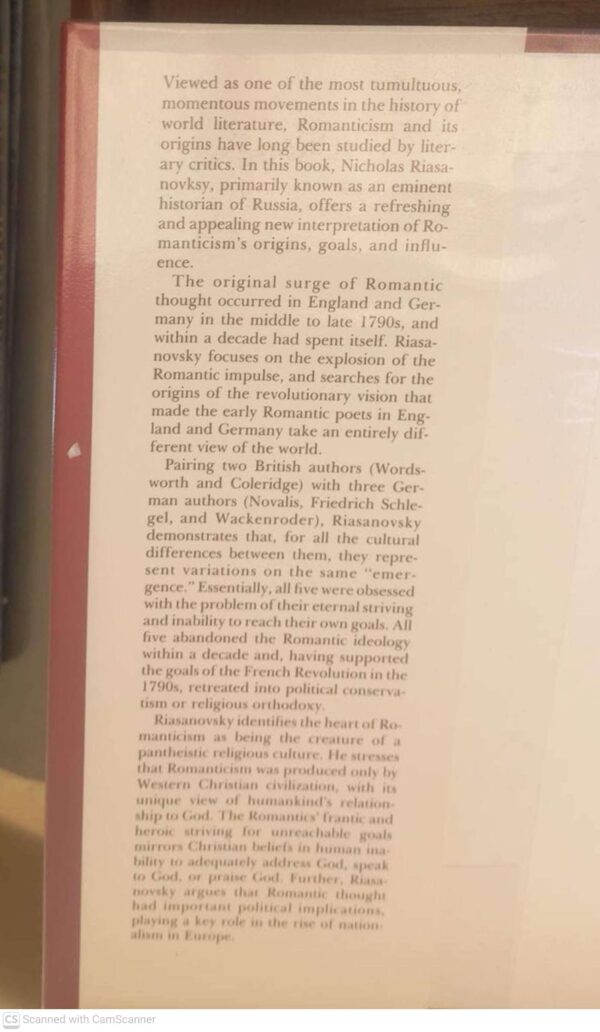 The Emergence Of Romanticism — Nicholas V. Riasanovsky secondhand book