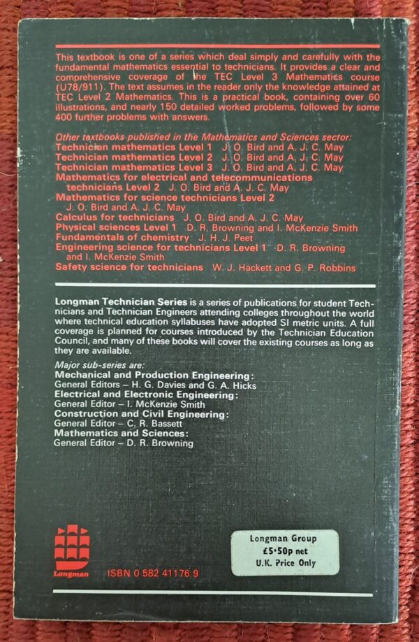 Mathematics For Electrical Technicians: Level 3 – J. O. Bird, A. J. C. May secondhand book