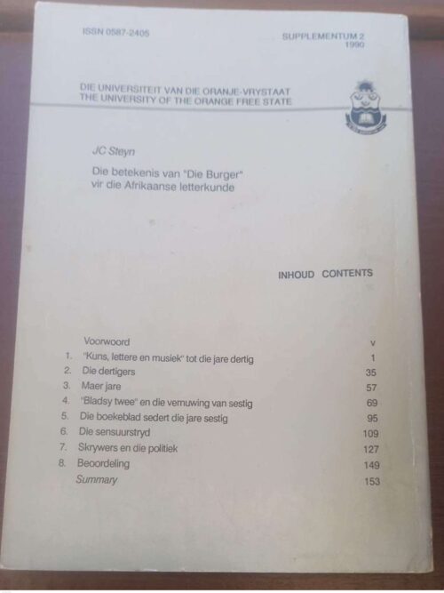 Die Betekenis Van “Die Burger” Vir Die Afrikaanse Letterkunde — J. C. Steyn secondhand book