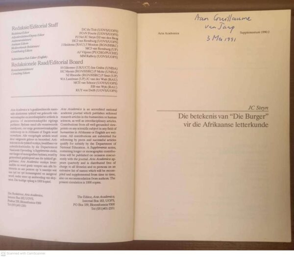 Betekenis van Die Burger vir die Afrikaanse letterkunde3 Die Betekenis Van “Die Burger” Vir Die Afrikaanse Letterkunde — J. C. Steyn secondhand book