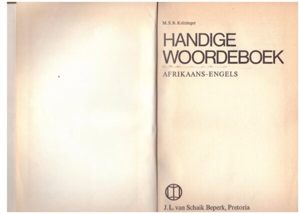 Handige Woordeboek: Afrikaans-Engels / Engels-Afrikaans — M. S. B. Kritzinger secondhand book