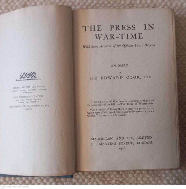 The Press In War-Time — Edward Cook secondhand book