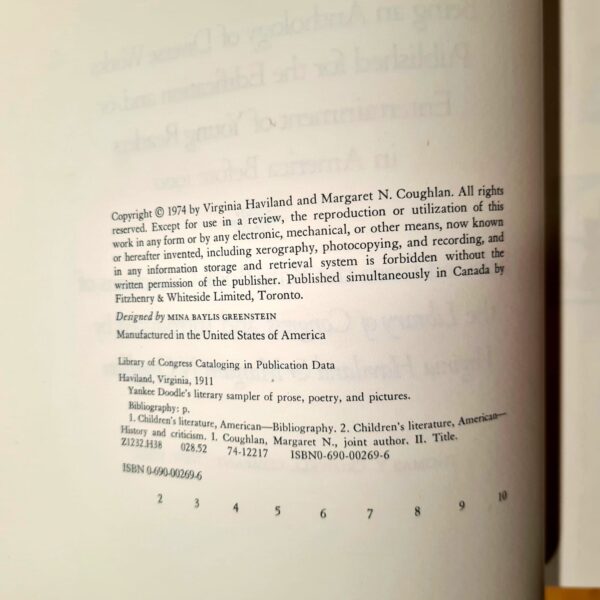 Yankee Doodle’s Literary Sampler Copyright Yankee Doodle’s Literary Sampler Of Prose, Poetry & Pictures – Virginia Haviland secondhand book