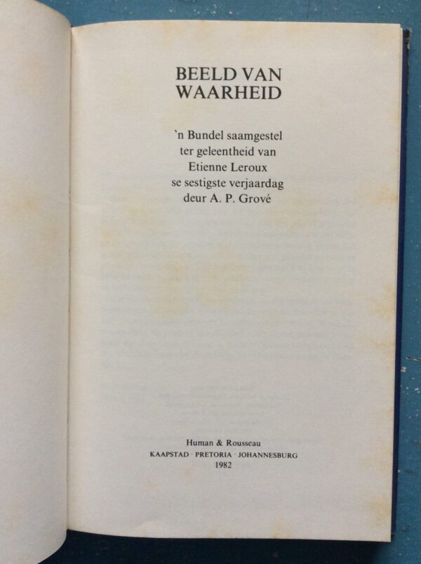 Beeld van Waarheid - Title Page Beeld Van Waarheid — A. P. Grové secondhand book