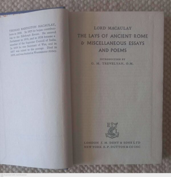 The Lays of Ancient Rome & Miscellaneous Essays And Poems – Lord Macaulay secondhand book