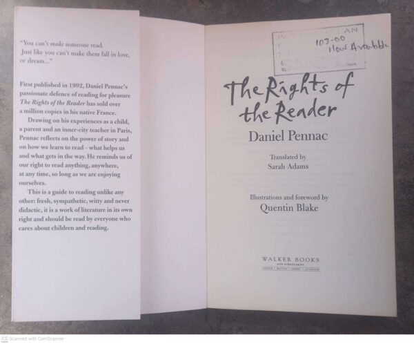 The Rights Of The Reader — Daniel Pennac secondhand book