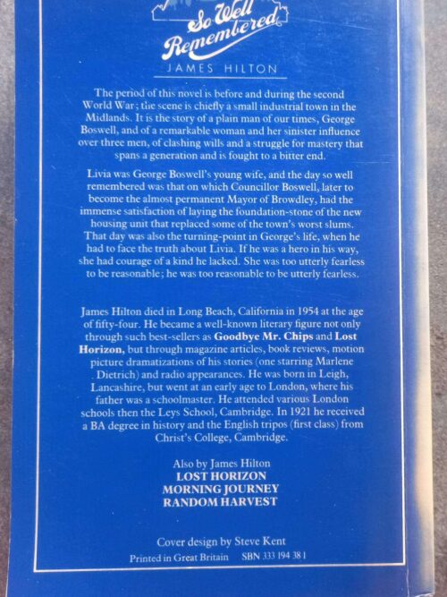 So Well Remembered — James Hilton secondhand book