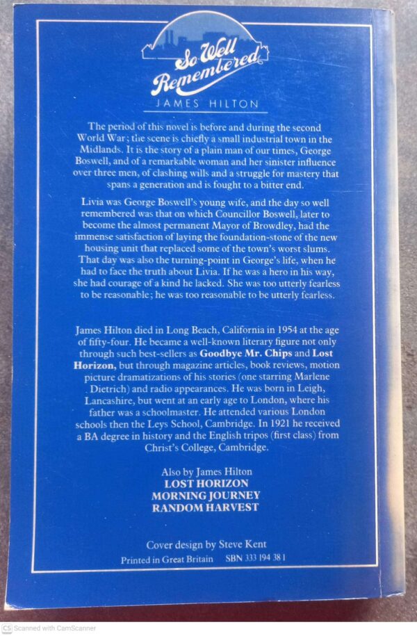 So Well Remembered — James Hilton secondhand book