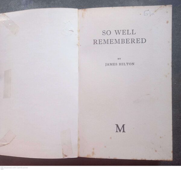 So Well Remembered — James Hilton secondhand book