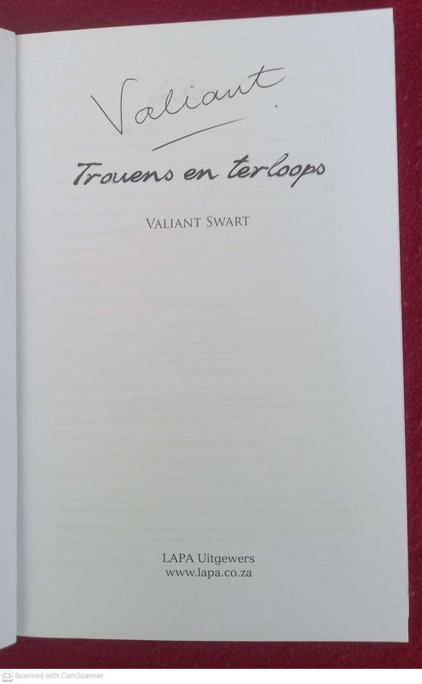 Trouens En Terloops — Valiant Swart *GETEKEN* secondhand book