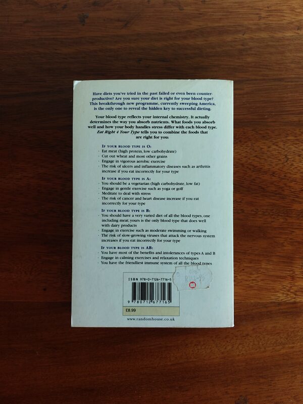Eat Right For Your Type – Peter D’Adamo, Catherine Whitney secondhand book