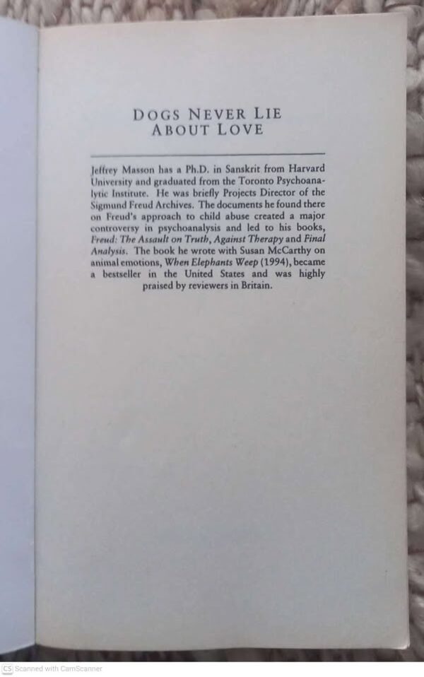 Dogs Never Lie About Love — Jeffrey Moussaieff Masson secondhand book