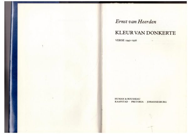 Kleur van donkerte4 Kleur Van Donkerte: Verse 1942-1956 – Ernst Van Heerden secondhand book