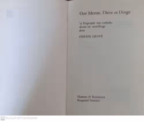 Oor Mense, Diere En Dinge — Stefans Grové secondhand book