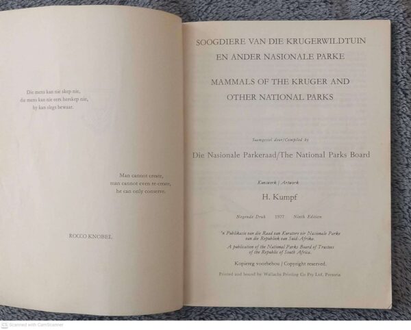 Soogdiere Van Die Krugerwildtuin3 Soogdiere Van Die Krugerwildtuin en Ander Nasionale Parke — R. J. Labuschagne, N. J. van der Merwe secondhand book